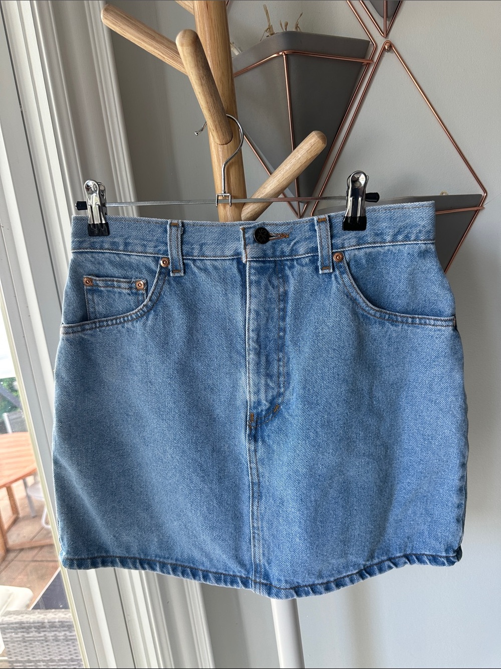 VINTAGE 90s Classic Light Blue Denim Jean Mini Skirt High Waisted Size 31